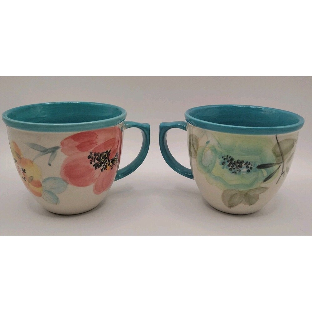 The Pioneer Woman Vintage Bloom 16-Ounce Coffee Mug Tea Cup Blue Floral Set of 2